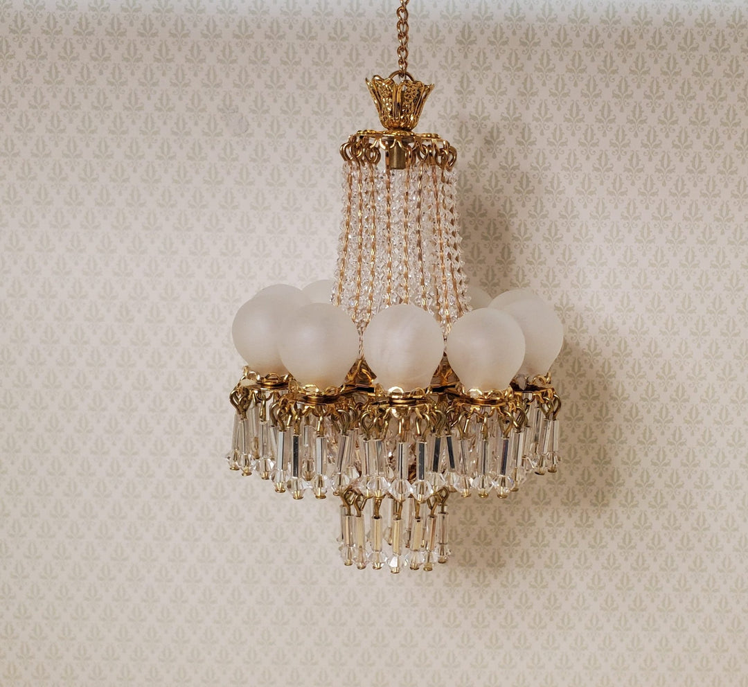 Dollhouse 10 Light Grand Ballroom Crystal Chandelier Handmade 12 Volt 1:12 Scale - MiniatureCrush