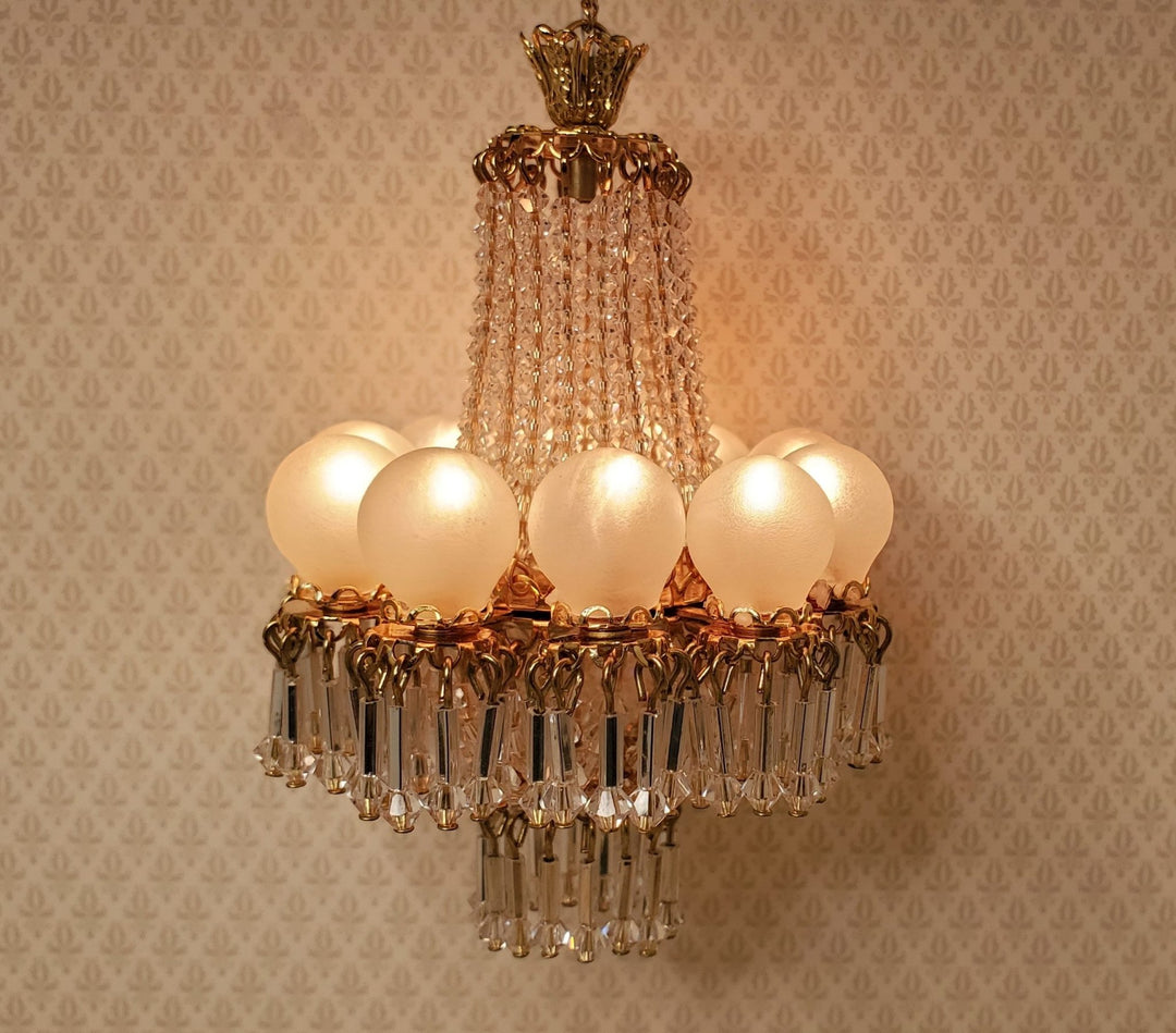 Dollhouse 10 Light Grand Ballroom Crystal Chandelier Handmade 12 Volt 1:12 Scale - MiniatureCrush