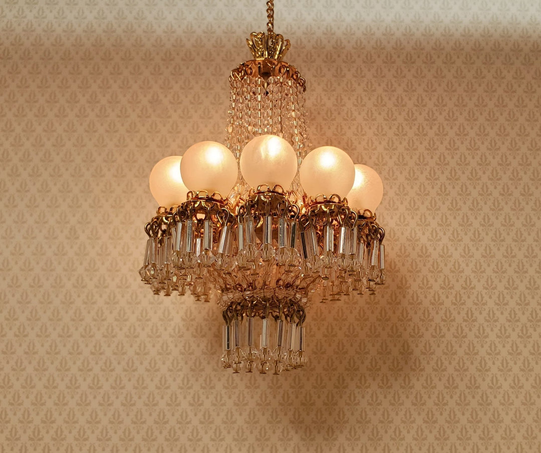 Dollhouse 10 Light Grand Ballroom Crystal Chandelier Handmade 12 Volt 1:12 Scale - MiniatureCrush