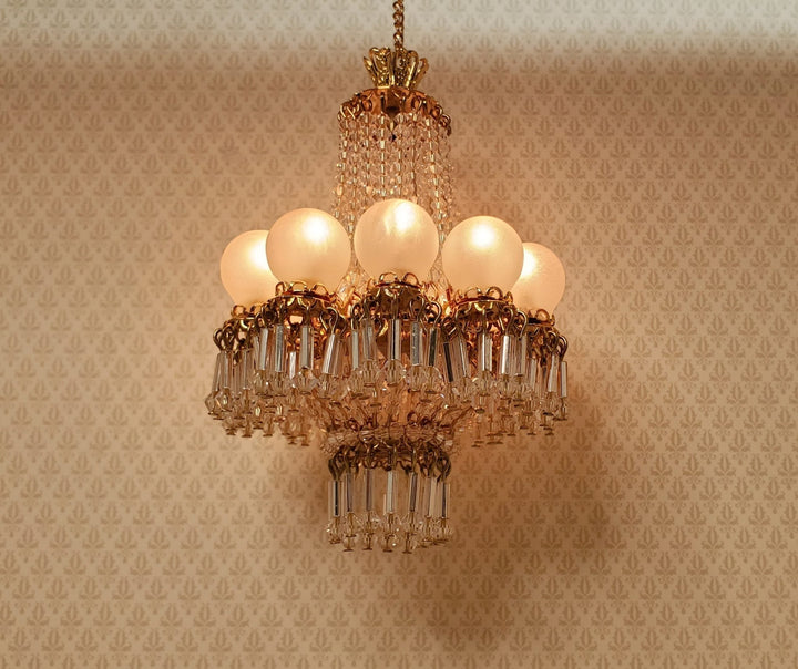 Dollhouse 10 Light Grand Ballroom Crystal Chandelier Handmade 12 Volt 1:12 Scale - MiniatureCrush