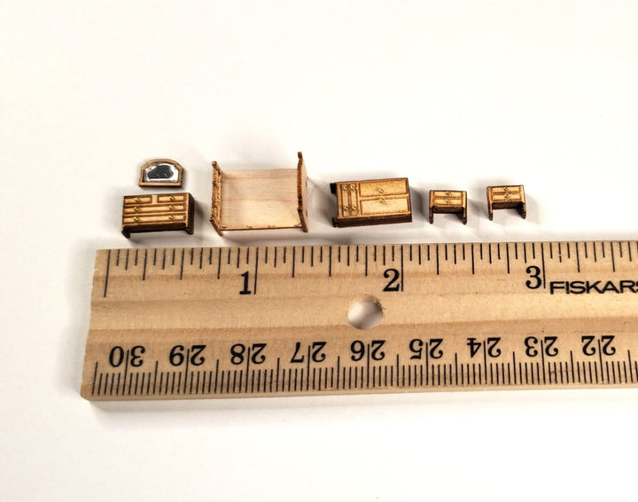 Dollhouse 1:144 Scale Furniture KIT DIY Bedroom Set Country Style Bed Dresser ++ - Miniature Crush