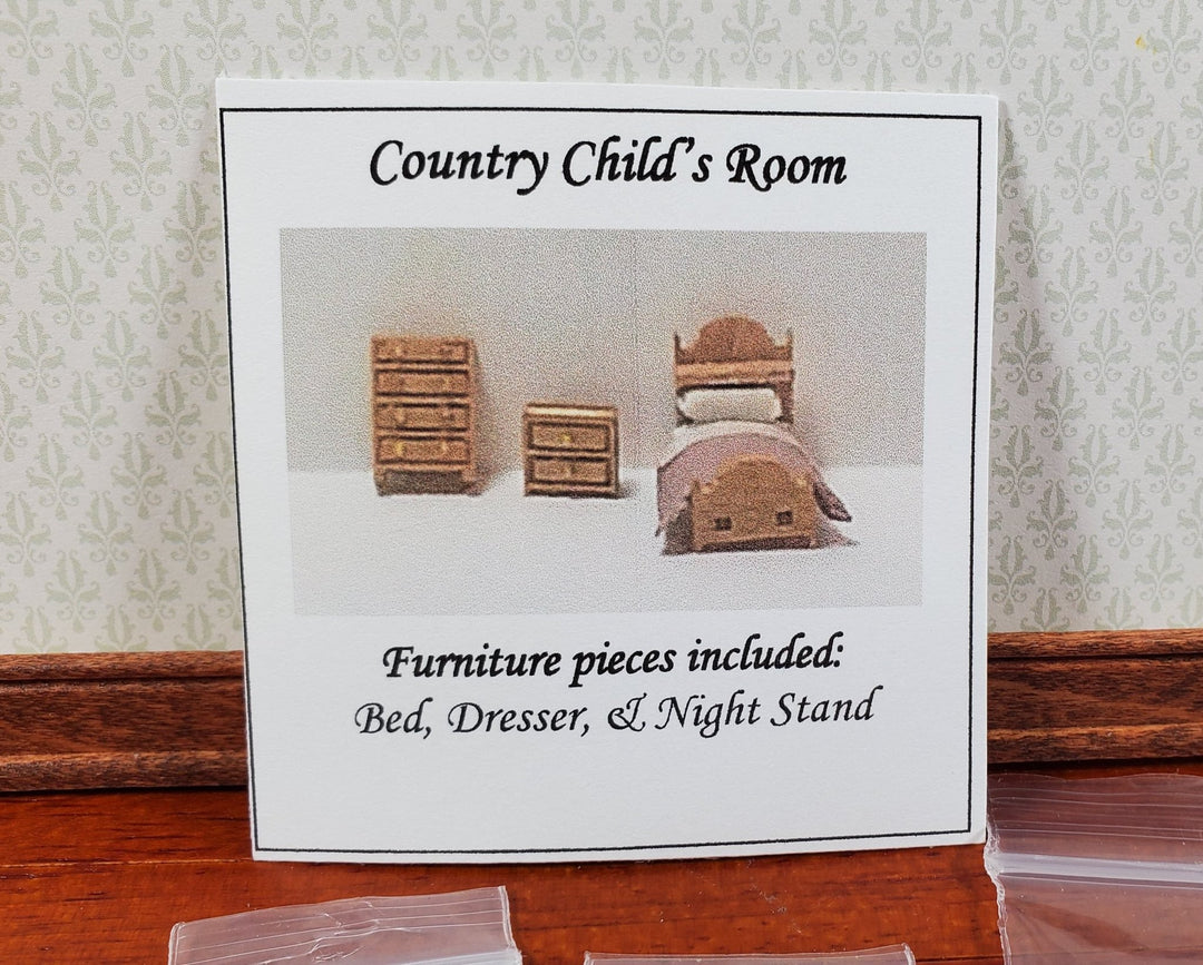 Dollhouse 1:144 Scale Furniture KIT DIY Child's Bedroom Set Country Style Bed ++ - Miniature Crush