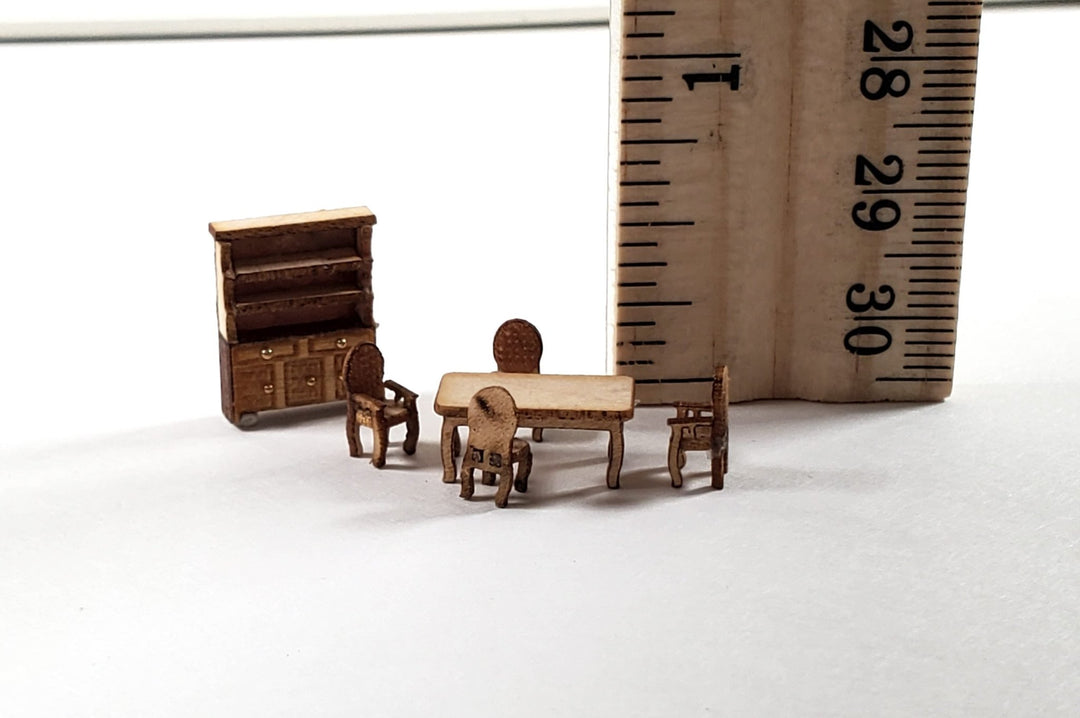 Dollhouse 1:144 Scale Furniture KIT DIY Dining Room Miniature Set Table Chairs + - Miniature Crush