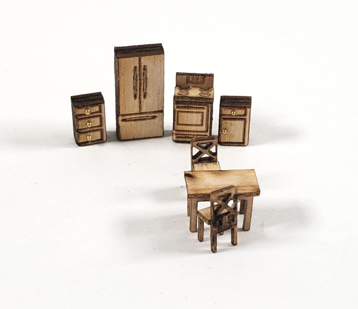 Dollhouse 1:144 Scale Furniture KIT DIY Modern Kitchen Stove Fridge Table Chairs - Miniature Crush