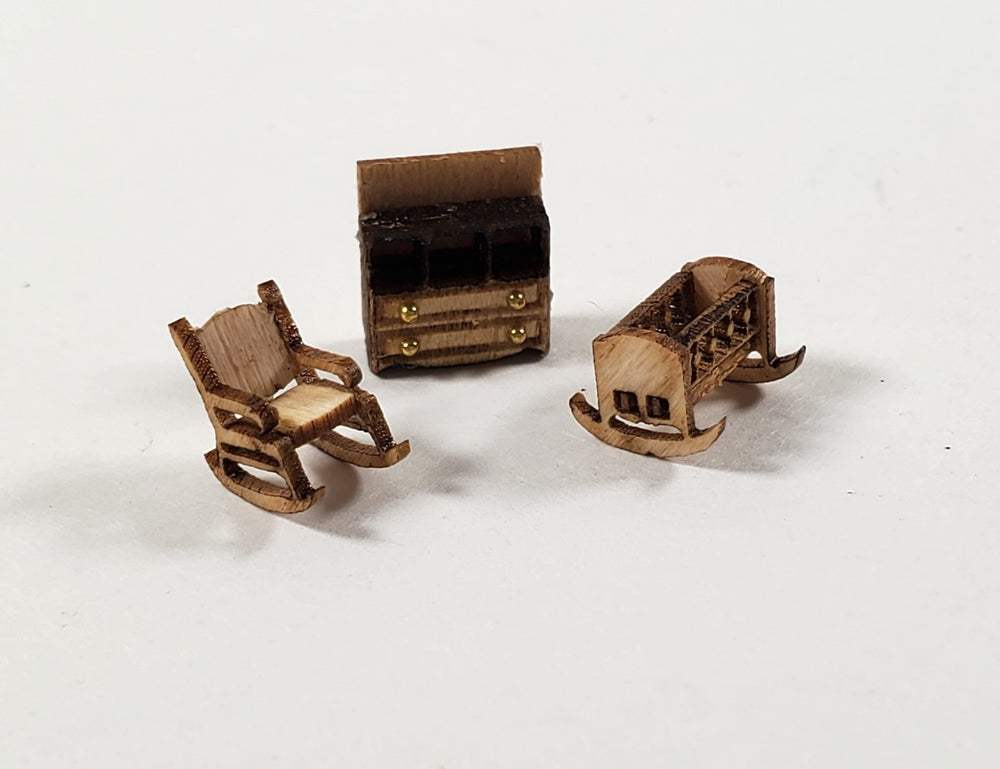 Dollhouse 1:144 Scale Furniture KIT DIY Nursery Room Kit Cradle Rocking Chair + - Miniature Crush
