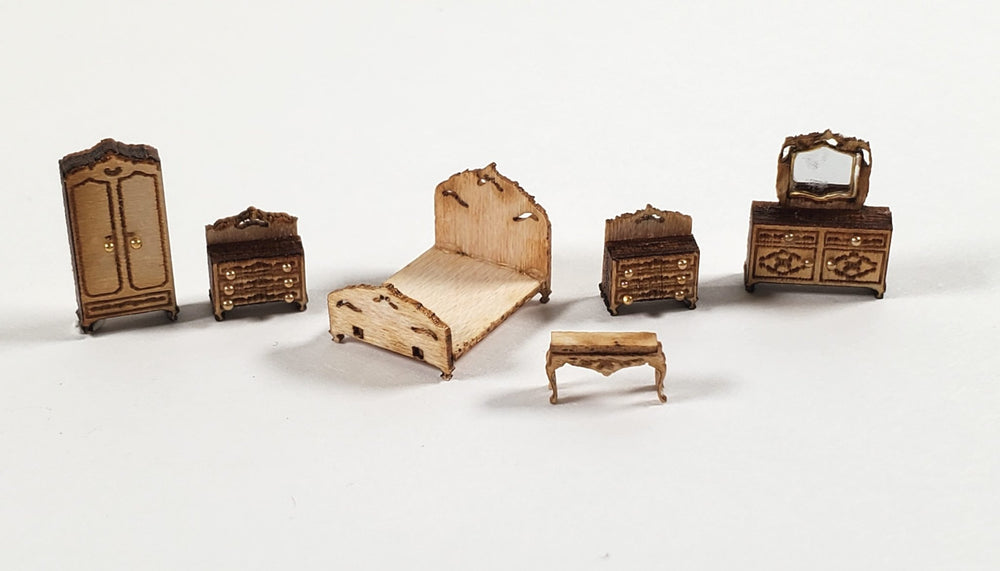 Dollhouse 1:144 Scale Furniture KIT DIY Victorian Bedroom Set Bed Dressers + - Miniature Crush