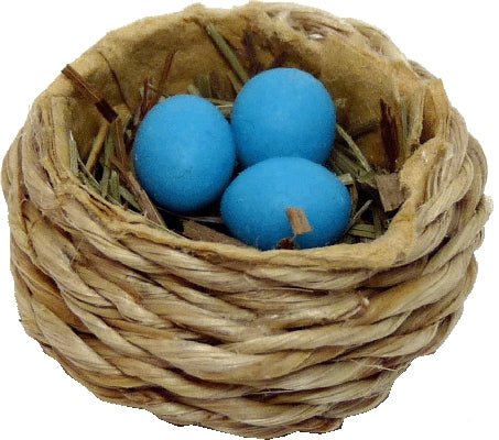 Dollhouse 1:6 Scale Blue Robins Eggs in a Basket Nest Miniatures Garden - MiniatureCrush