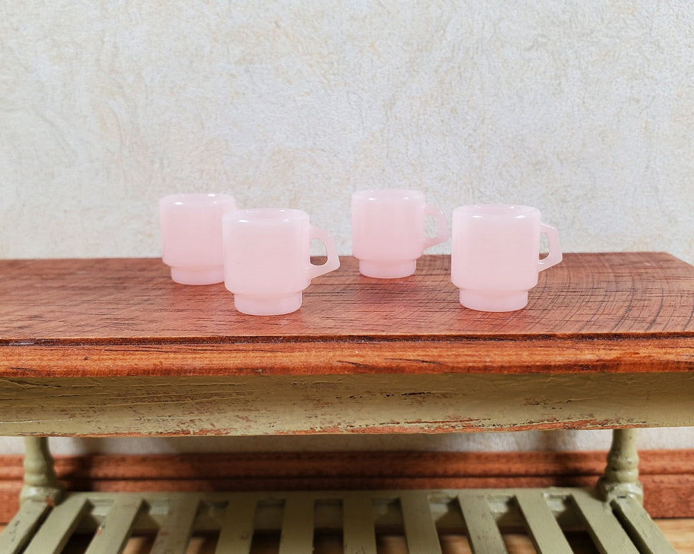 Dollhouse 1:6 Scale Coffee Mugs Set of 4 Pale Pink Plastic Fashion Doll Size - MiniatureCrush