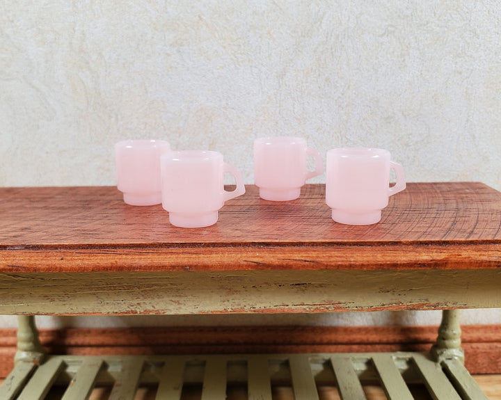 Dollhouse 1:6 Scale Coffee Mugs Set of 4 Pale Pink Plastic Fashion Doll Size - MiniatureCrush