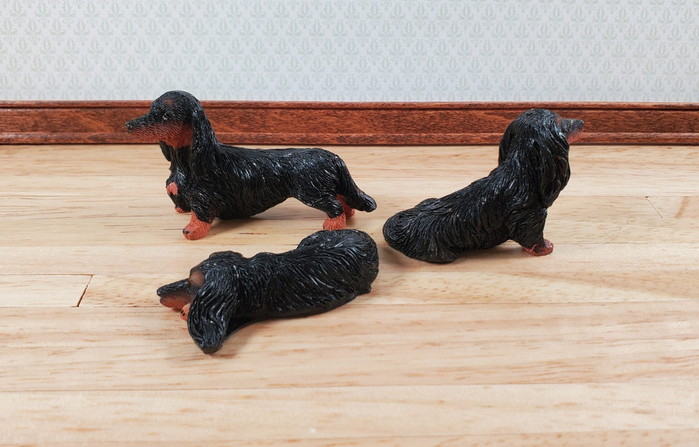 Dollhouse 1:6 Scale Dachshund Dogs Set of 3 Playscale Long Haired Puppy Pets - Miniature Crush