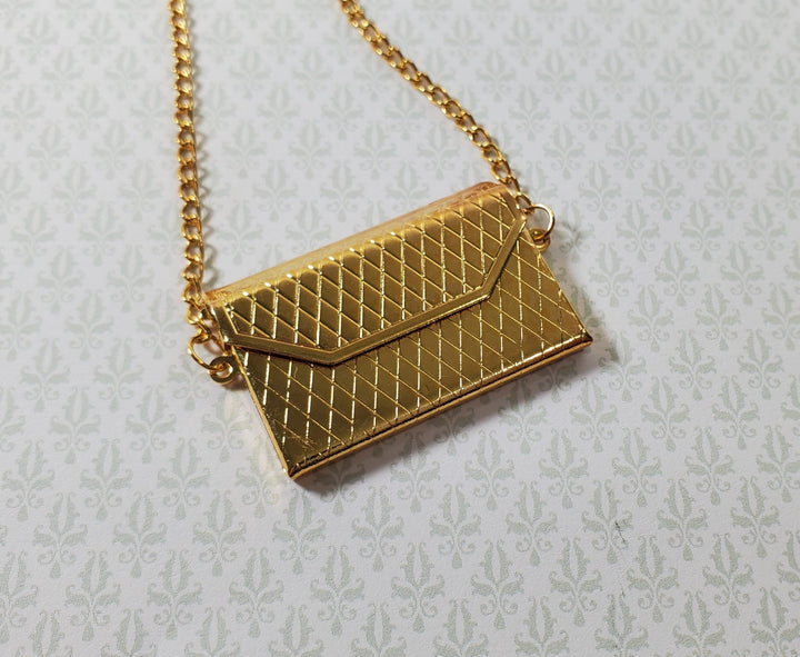 Dollhouse 1:6 Scale Ladies Gold Metal Purse Evening Bag Miniature Accessory - Miniature Crush