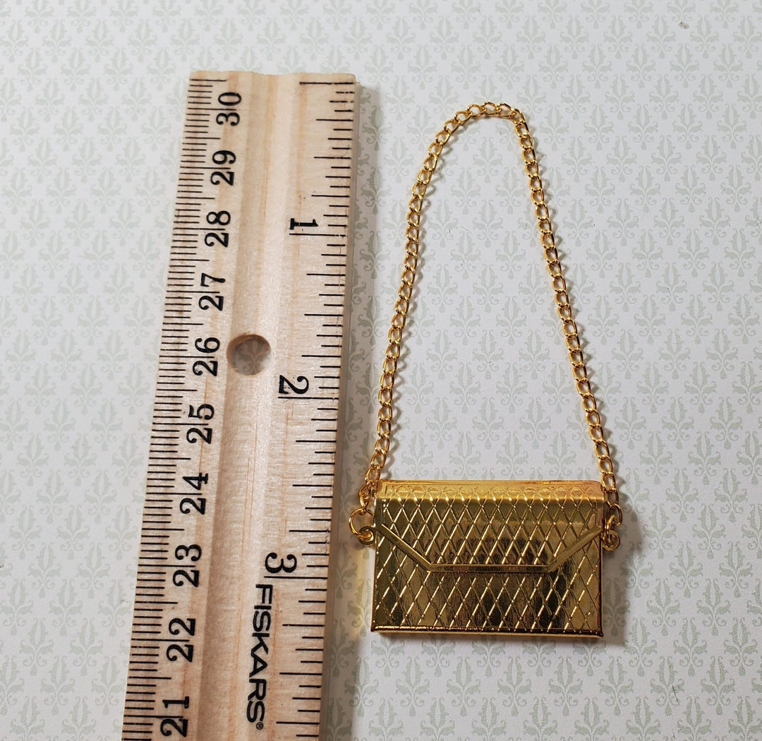 Dollhouse 1:6 Scale Ladies Gold Metal Purse Evening Bag Miniature Accessory - Miniature Crush