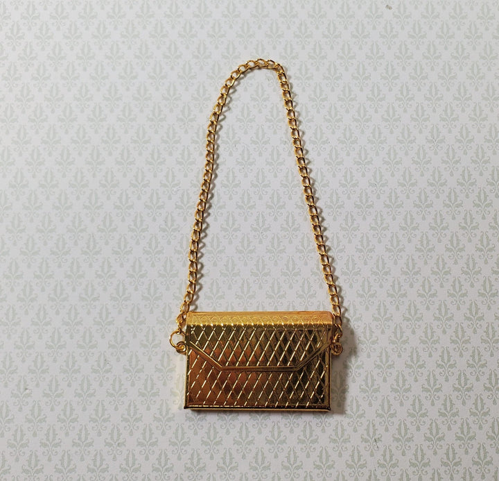 Dollhouse 1:6 Scale Ladies Gold Metal Purse Evening Bag Miniature Accessory - Miniature Crush