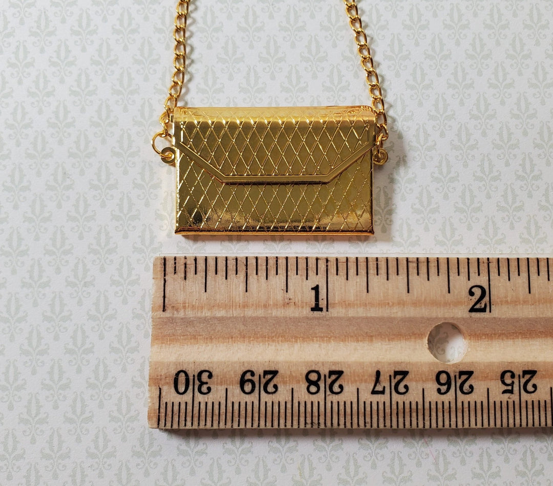 Dollhouse 1:6 Scale Ladies Gold Metal Purse Evening Bag Miniature Accessory - Miniature Crush