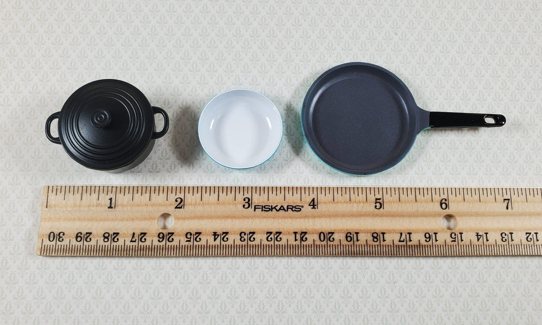 Dollhouse 1:6 Scale Pots Pans Set of 3 Playscale Frying Bowl Soup Kitchen - Miniature Crush