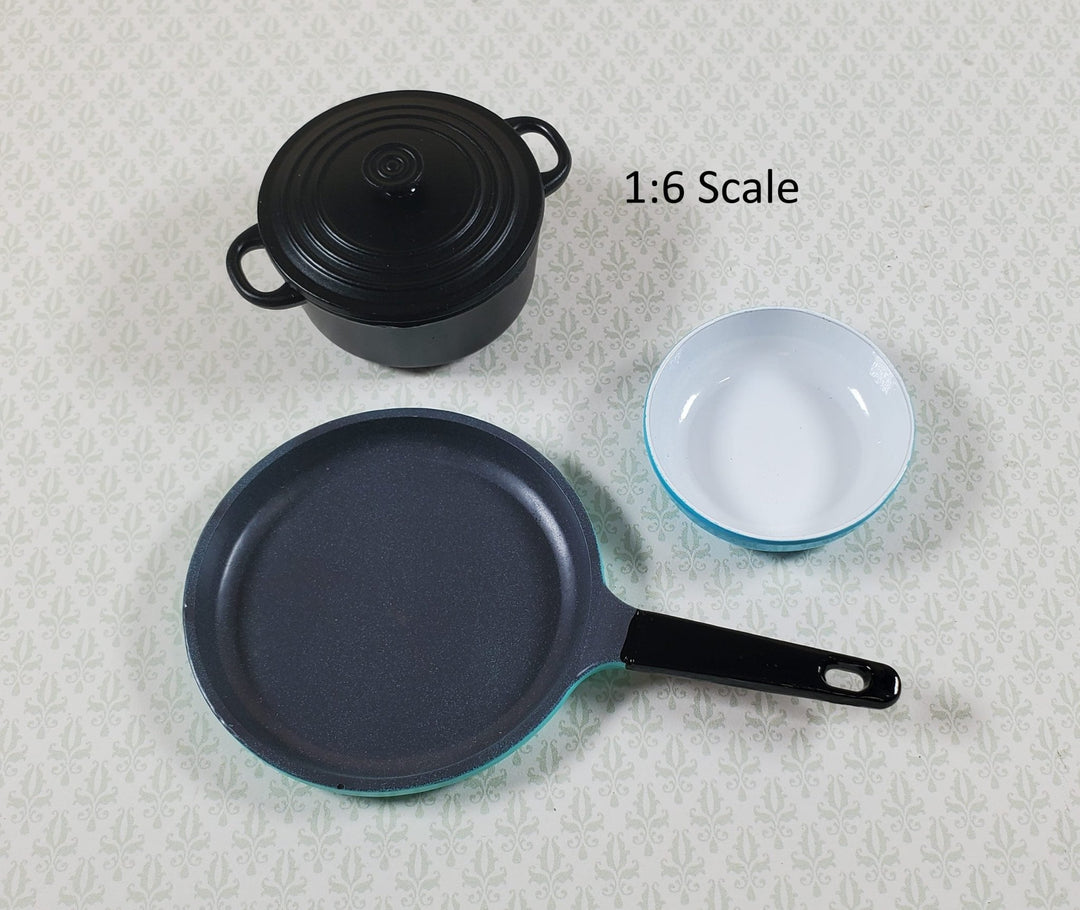 Dollhouse 1:6 Scale Pots Pans Set of 3 Playscale Frying Bowl Soup Kitchen - Miniature Crush