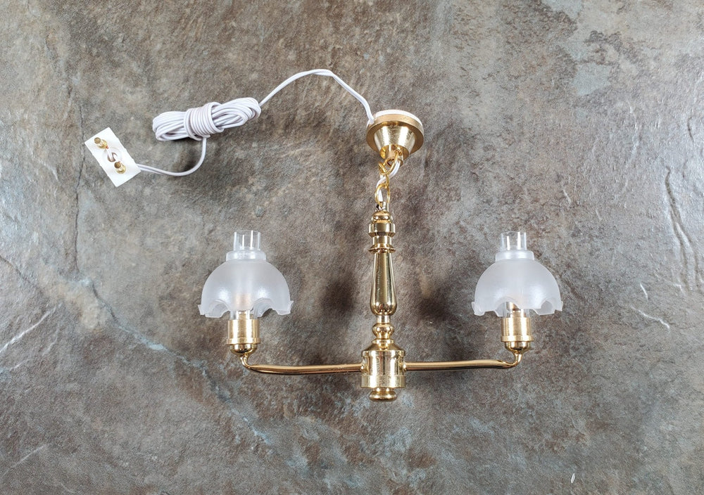 Dollhouse 2 Arm Colonial Chandelier Light 12 Volt with Plug 1:12 Scale Miniature - MiniatureCrush