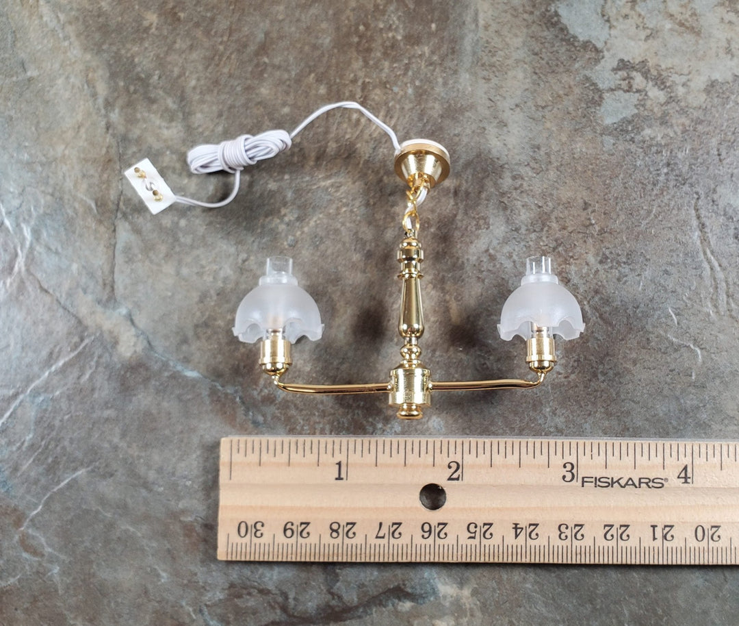 Dollhouse 2 Arm Colonial Chandelier Light 12 Volt with Plug 1:12 Scale Miniature - MiniatureCrush