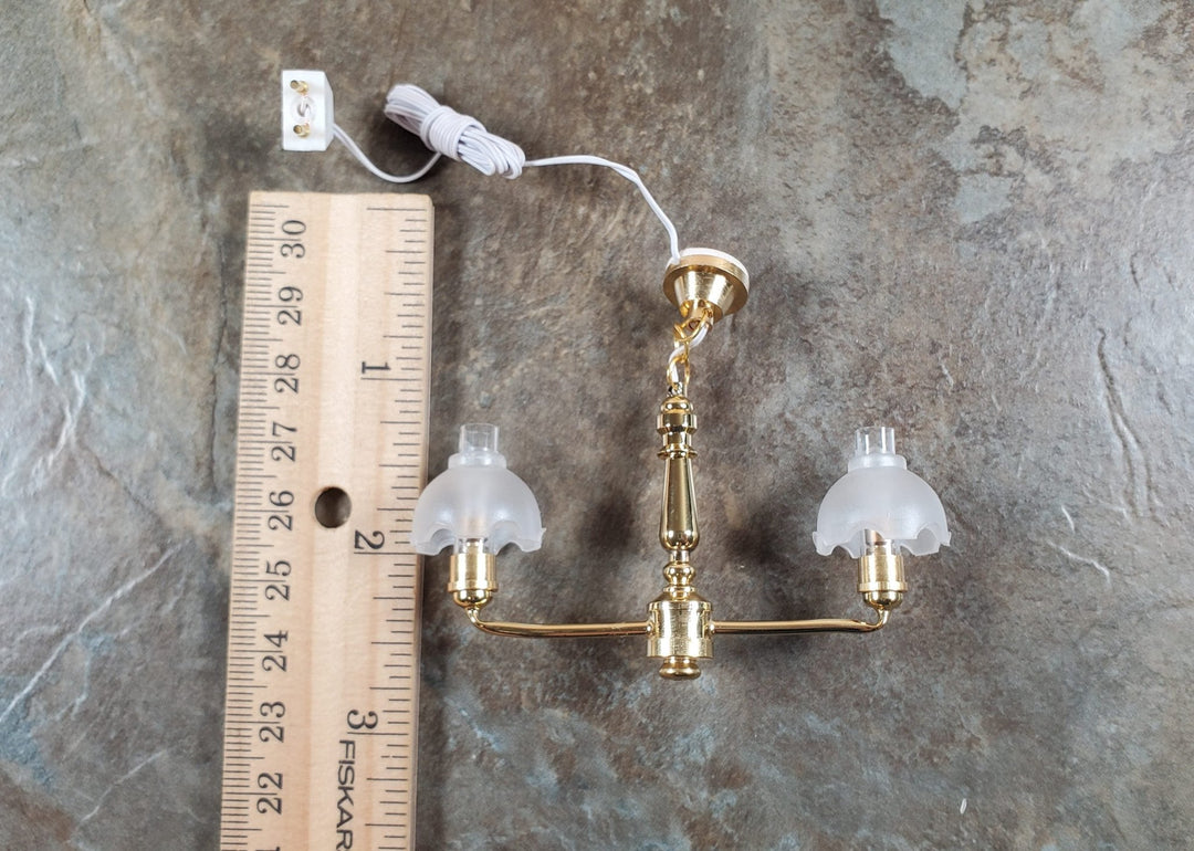 Dollhouse 2 Arm Colonial Chandelier Light 12 Volt with Plug 1:12 Scale Miniature - MiniatureCrush