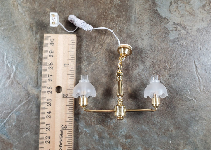 Dollhouse 2 Arm Colonial Chandelier Light 12 Volt with Plug 1:12 Scale Miniature - MiniatureCrush