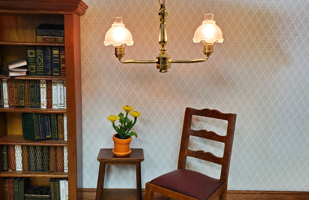 Dollhouse 2 Arm Colonial Chandelier Light 12 Volt with Plug 1:12 Scale Miniature - MiniatureCrush