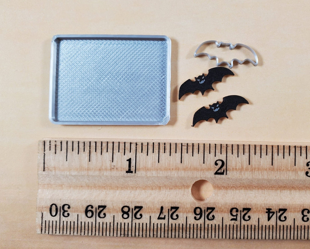 Dollhouse 2 Bat Cookies Baking Tray and Cutter 1:12 Scale Halloween Miniatures - Miniature Crush