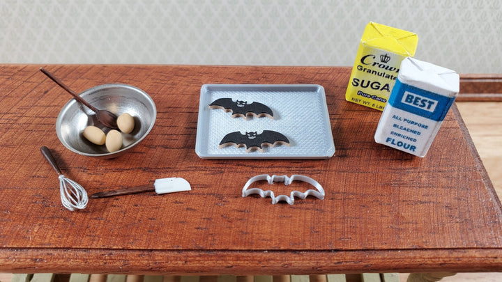 Dollhouse 2 Bat Cookies Baking Tray and Cutter 1:12 Scale Halloween Miniatures - Miniature Crush