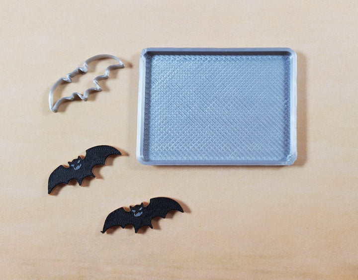 Dollhouse 2 Bat Cookies Baking Tray and Cutter 1:12 Scale Halloween Miniatures - Miniature Crush