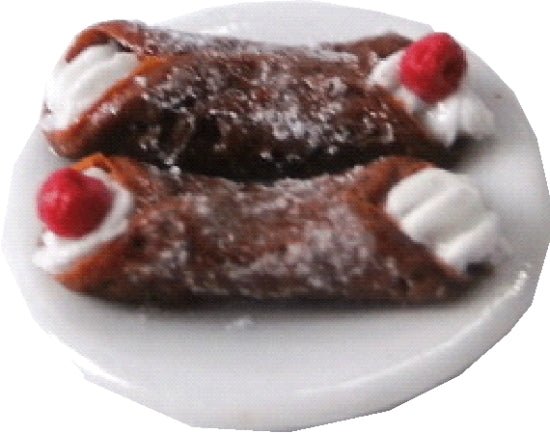 Dollhouse 2 Cannoli Pastries on a White Plate 1:12 Scale Miniatures Food - MiniatureCrush