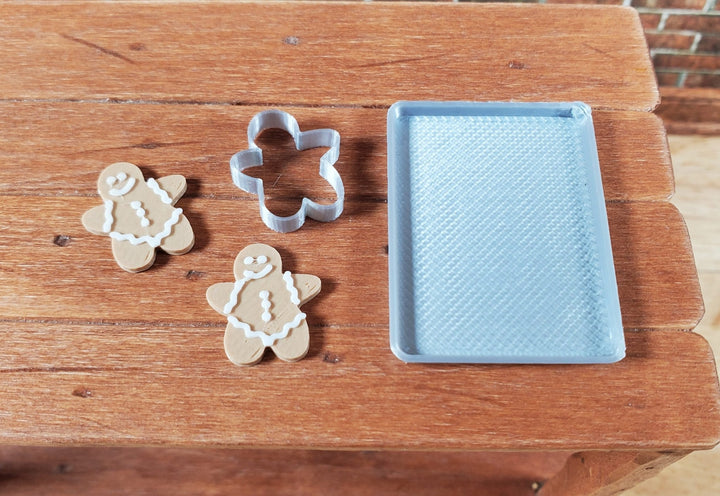 Dollhouse 2 Gingerbread Cookies Baking Tray and Cutter 1:12 Scale Miniatures - Miniature Crush