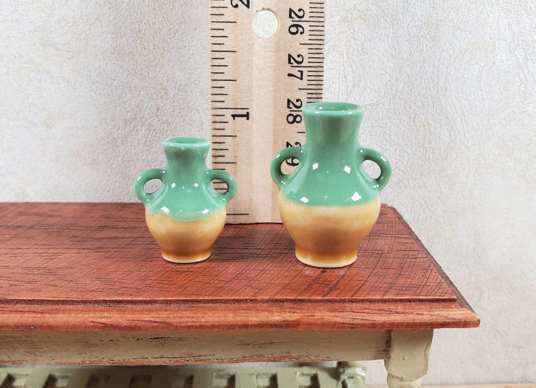 Dollhouse 2 Handled Urns Set of 2 Jugs Green & Brown 1:12 Scale Miniature - MiniatureCrush