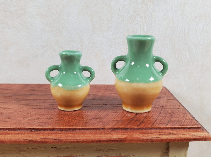 Dollhouse 2 Handled Urns Set of 2 Jugs Green & Brown 1:12 Scale Miniature - MiniatureCrush