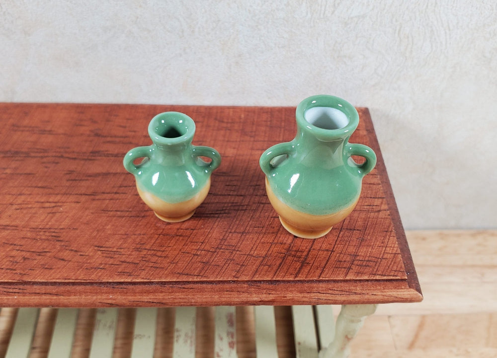 Dollhouse 2 Handled Urns Set of 2 Jugs Green & Brown 1:12 Scale Miniature - MiniatureCrush