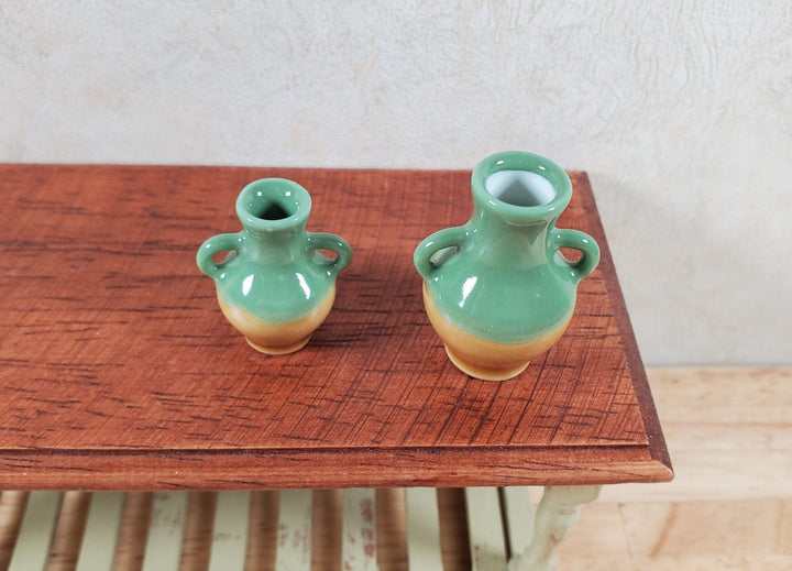 Dollhouse 2 Handled Urns Set of 2 Jugs Green & Brown 1:12 Scale Miniature - MiniatureCrush