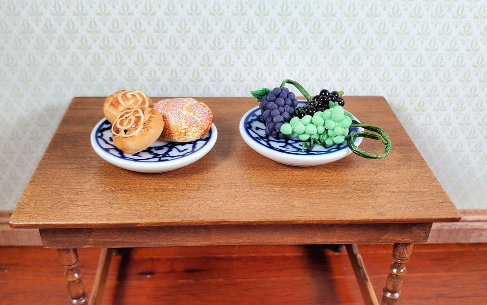 Dollhouse 2 Large Round Ceramic Platters Blue & White Design Miniature 1 1/4" - MiniatureCrush