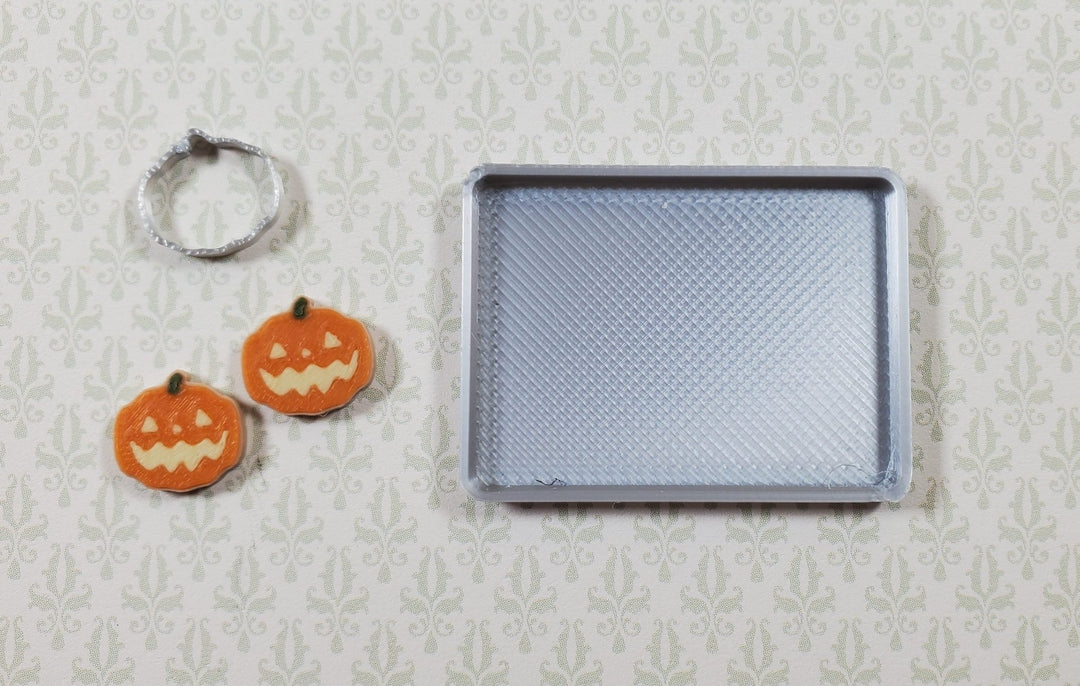 Dollhouse 2 Pumpkin Cookies Baking Tray & Cutter 1:12 Scale Halloween Miniatures - Miniature Crush