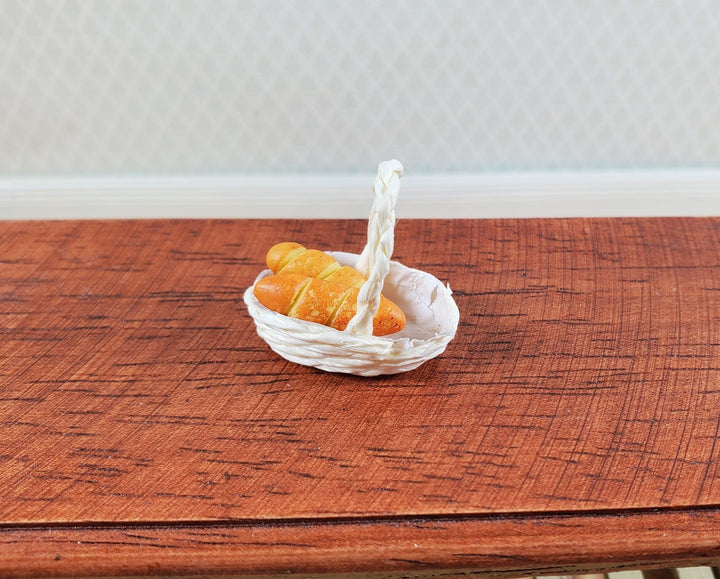 Dollhouse 2 Small Loaves of Bread in a White Basket 1:12 Scale Miniature - MiniatureCrush