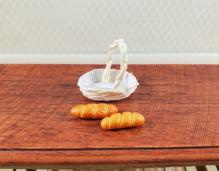 Dollhouse 2 Small Loaves of Bread in a White Basket 1:12 Scale Miniature - MiniatureCrush