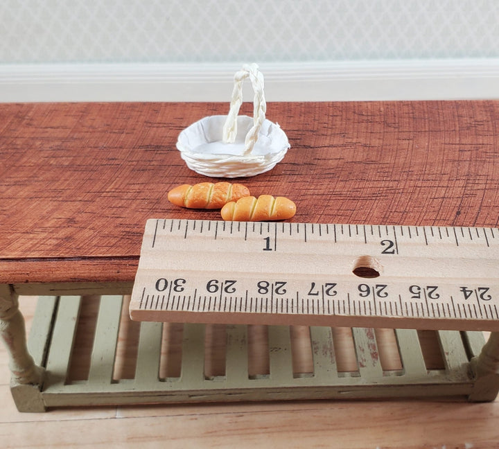 Dollhouse 2 Small Loaves of Bread in a White Basket 1:12 Scale Miniature - MiniatureCrush