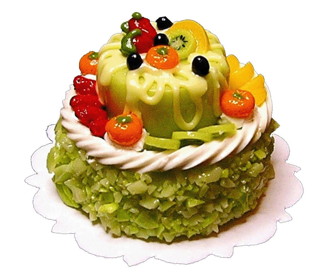Dollhouse 2 Tier Fruit Topped Cake Green 1:12 Scale Miniature Dessert Food - MiniatureCrush