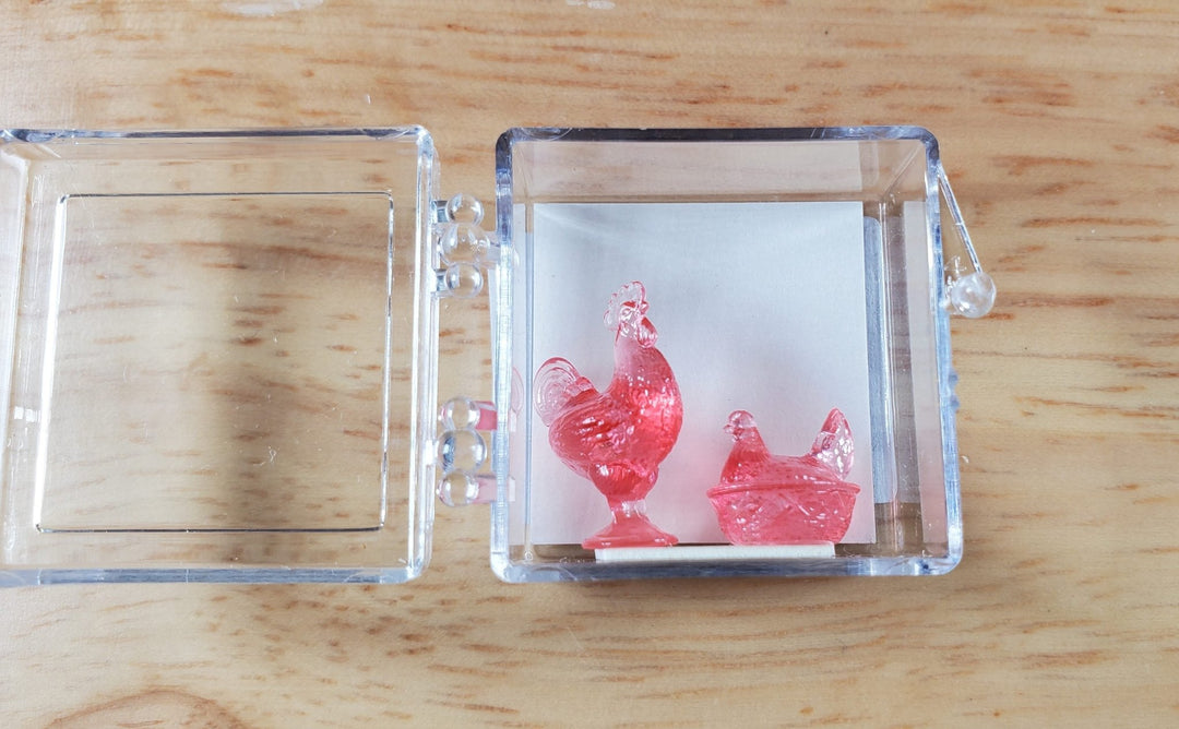 Dollhouse 2 Tiny Pink Rooster & Hen Figurines 1:12 Scale by Chrysnbon Miniatures - MiniatureCrush