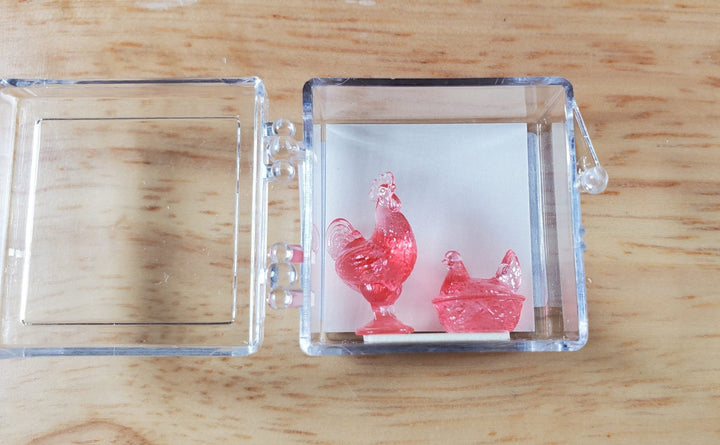 Dollhouse 2 Tiny Pink Rooster & Hen Figurines 1:12 Scale by Chrysnbon Miniatures - MiniatureCrush