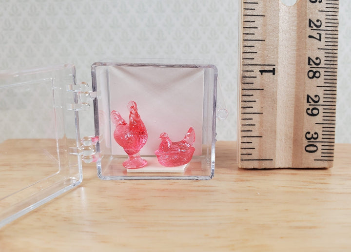 Dollhouse 2 Tiny Pink Rooster & Hen Figurines 1:12 Scale by Chrysnbon Miniatures - MiniatureCrush