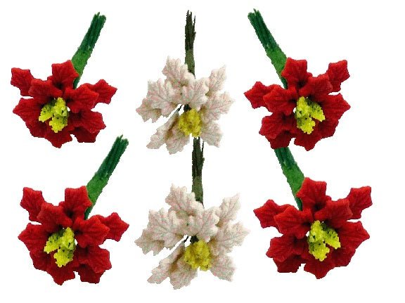 Dollhouse 2 White & 4 Red Poinsettias Loose Bouquet 1:12 Scale Christmas Flowers - MiniatureCrush