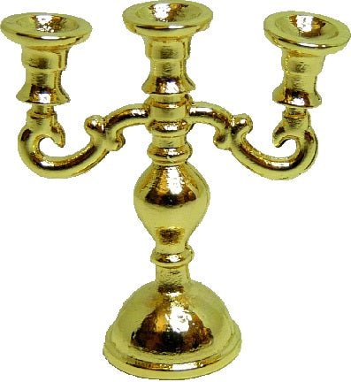 Dollhouse 3 Arm Candelabra Gold Metal 1:12 Scale Miniature - MiniatureCrush
