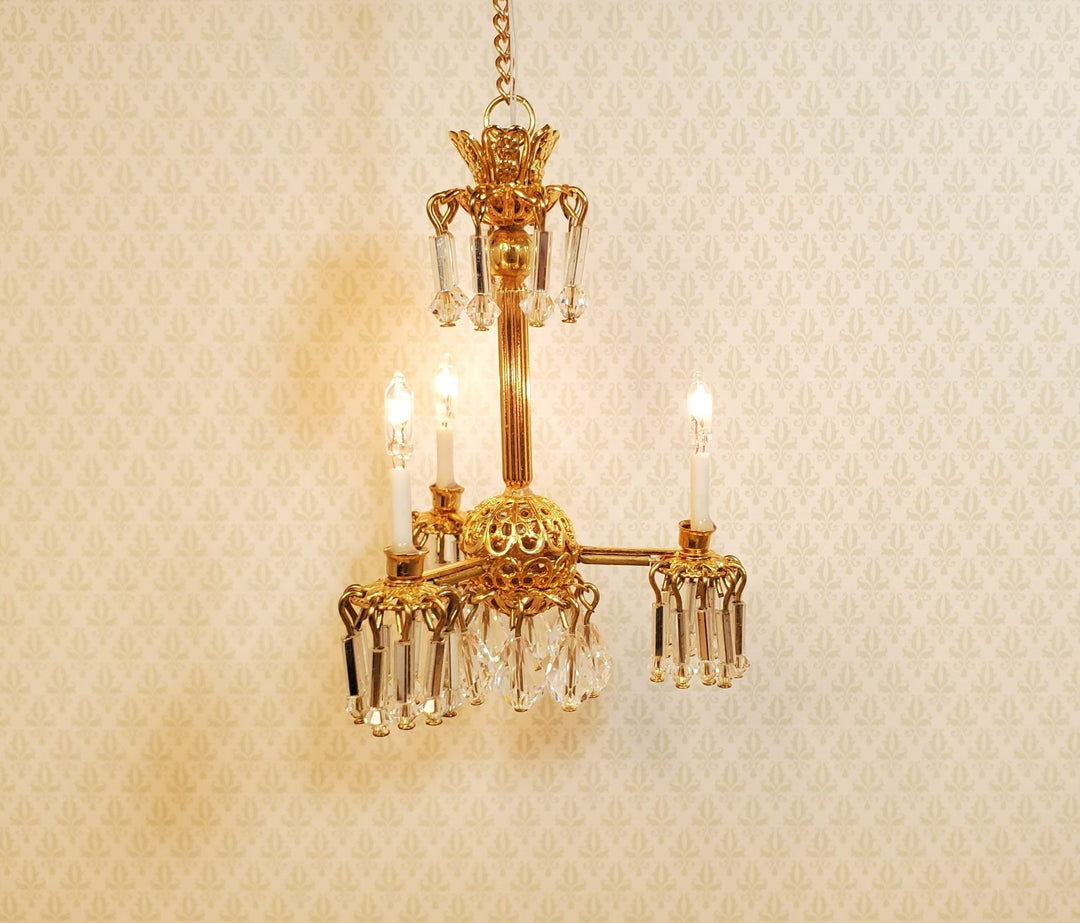 Dollhouse 3 Arm Crystal Chandelier "Jersey Lily" Handmade 12 Volt 1:12 Scale - MiniatureCrush