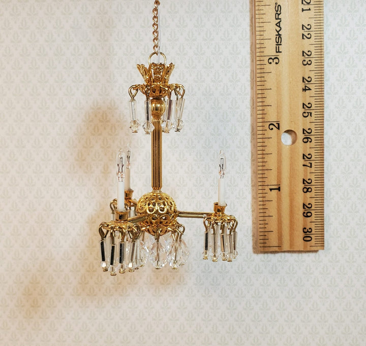 Dollhouse 3 Arm Crystal Chandelier "Jersey Lily" Handmade 12 Volt 1:12 Scale - MiniatureCrush