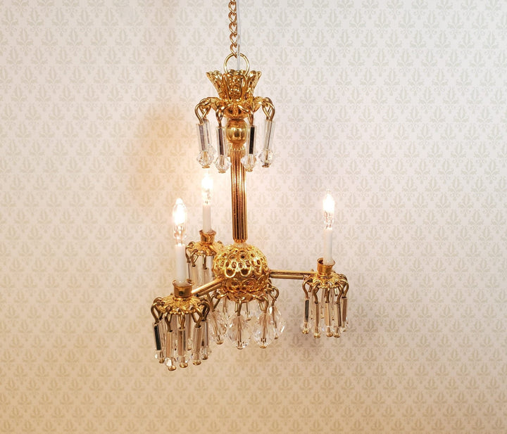 Dollhouse 3 Arm Crystal Chandelier "Jersey Lily" Handmade 12 Volt 1:12 Scale - MiniatureCrush