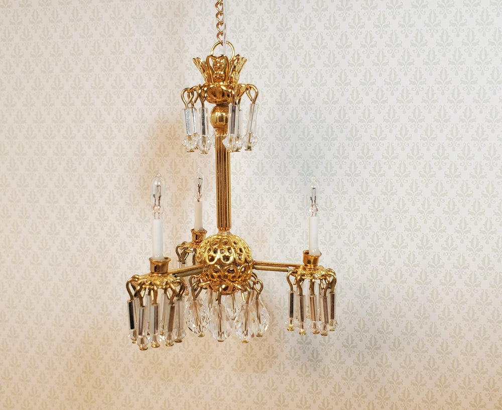Dollhouse 3 Arm Crystal Chandelier "Jersey Lily" Handmade 12 Volt 1:12 Scale - MiniatureCrush