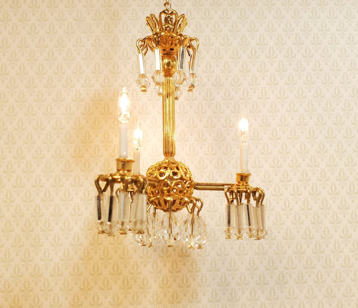 Dollhouse 3 Arm Crystal Chandelier "Jersey Lily" Handmade 12 Volt 1:12 Scale - MiniatureCrush